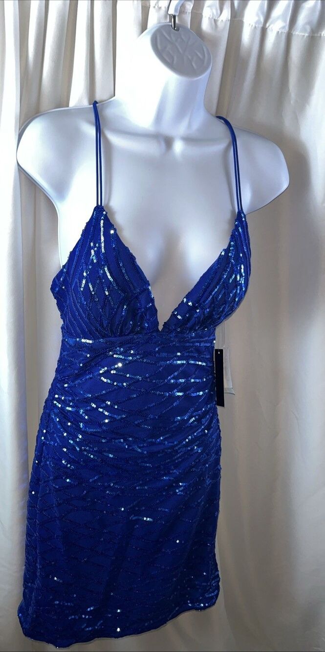 Vintage Speechless Women’s Sequin Royal Blue Cocktail Mini Dress Size S Formal